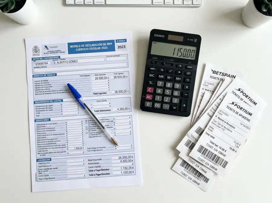 Formulario fiscal IRPF con cálculos de ganancias de apuestas deportivas en la Serie A